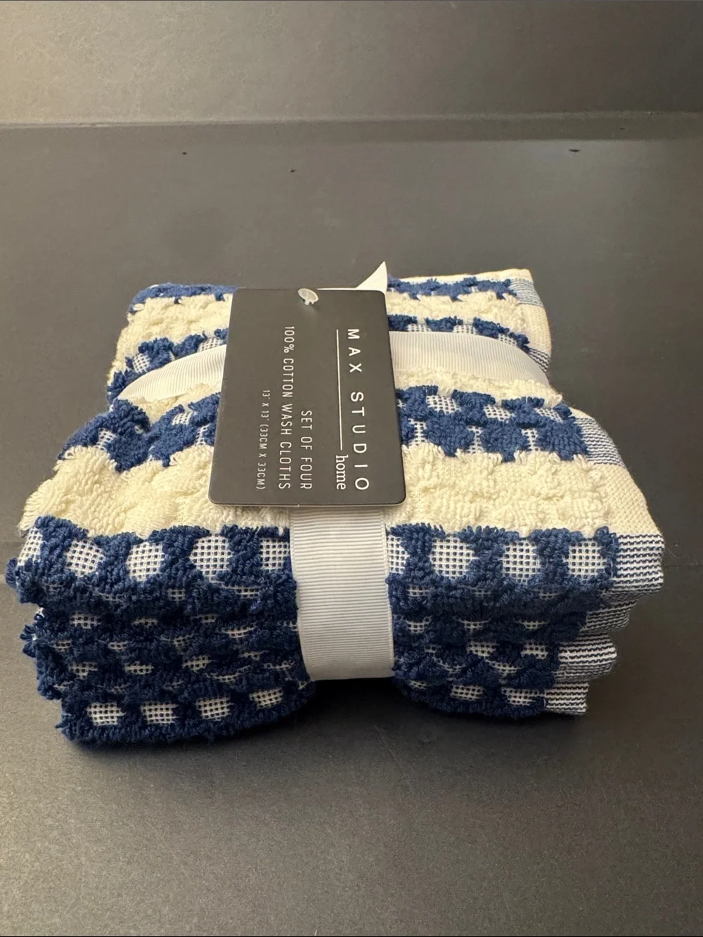 8pc MAX STUDIO 100% Cotton Textured Bath Towel Set - Blue/Off White